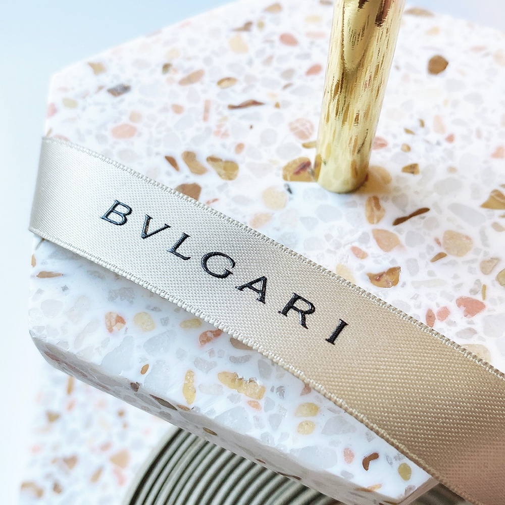 ❣️ BVLGARI RIBBON SATIN GREY & BLACK LOGO FOR HAIR LACES BELT SOLD PER YARD